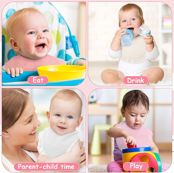 Kenning 18 Pcs Muslin Drool Baby Bibs Ruffle Absorbent Bib with Snap Button Boy Girl for Drooling Teething Infant Newborn