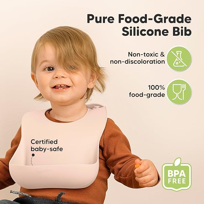KeaBabies 2-Pack Silicone Bibs for Babies, Toddlers Girl, Boy – Sturdy Food-Grade Baby Bibs for Eating, Large Food Catcher, Clean & Put On Easily, Waterproof Toddler Feeding Essentials (Macaron)