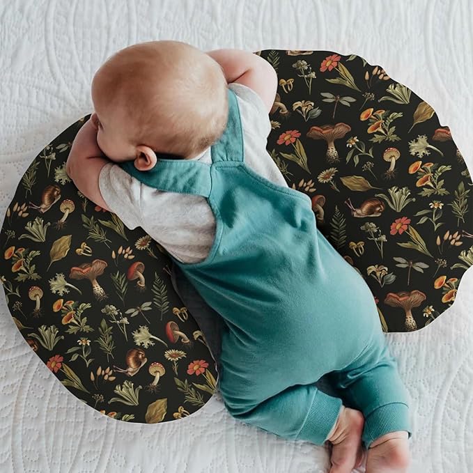 Vintage Mushroom Life Baby Nursing Pillow Covers for Boy Girl Retro Mushroom Leaves Floral Nursery Pillowcase for Breastfeeding Pillows Plant Soft Stretchy Slipcovers for Newborn Infant