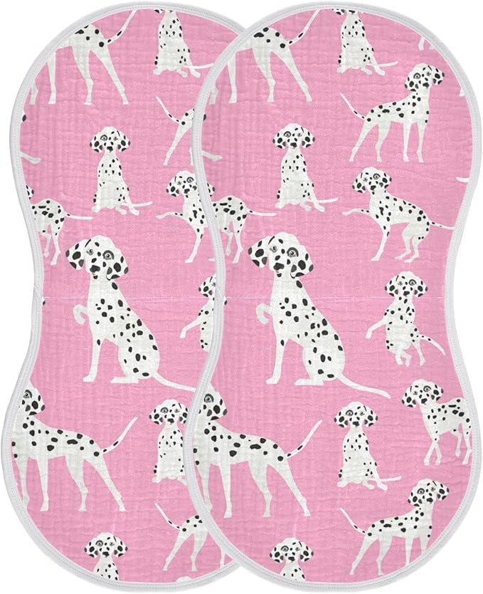 Dalmatian Dogs On Pink Muslin Burp Cloths for Baby 2 Pack 100% Cotton Baby Washcloths Bibs for Boy Girl