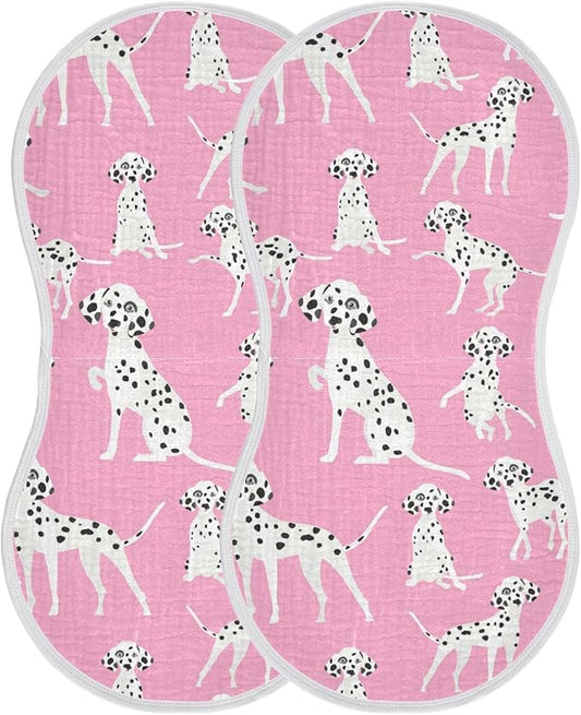 Dalmatian Dogs On Pink Muslin Burp Cloths for Baby 2 Pack 100% Cotton Baby Washcloths Bibs for Boy Girl