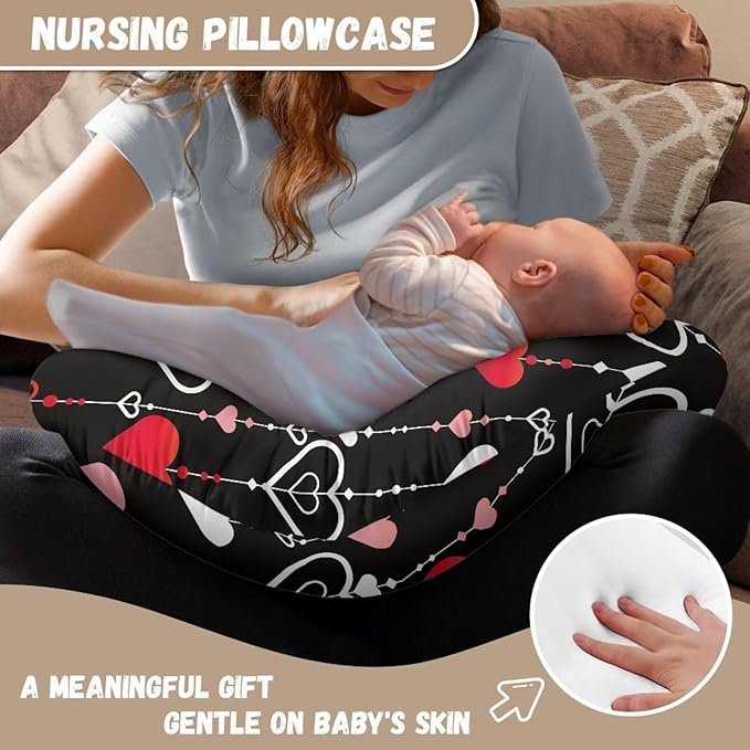 Love Hearts Nursing Pillow Cover Slipcover Comfortable Maternity Breastfeeding Newborn Infant Feeding Cushion Cover Machine Wash & Quick Dry