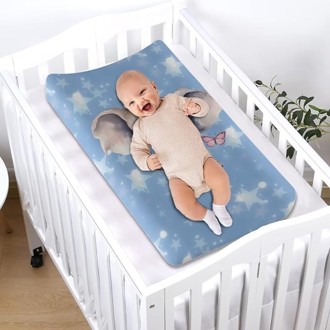 Cute Elephant Baby Changing Pad Cover for Baby Cozy Breathable Universal Tray Table Mat Waterproof Cradle Sheets Stretchy Lightweight Sheet Crib Mat