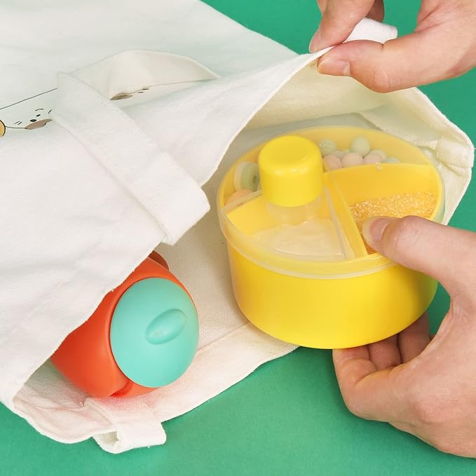 Accmor Formula Dispenser On The Go, Non-Spill Rotating Four-Compartment Formula Container to Go, Milk Powder Snack Storage Container for Infant Toddler Travel Outdoor,Yellow Green, 2 Pack