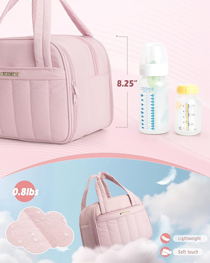Marscamd Quilted Wearable Breast Pump Bag with Cooler Compartment, Wearable Pump Case Compatible with Momcozy and Most Brand Hands-Free Breast Pumps, Pink