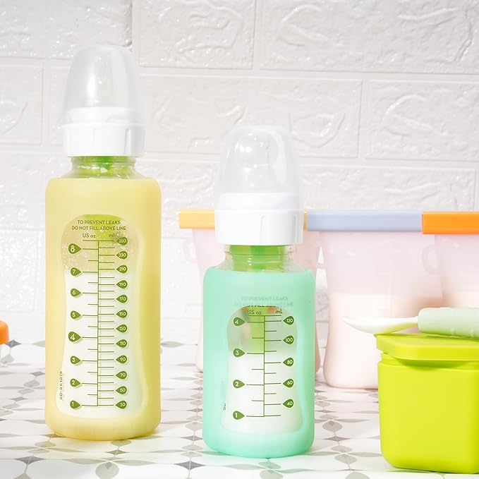 2PCS Silicone Baby Bottle Sleeves for Dr. Brown Bottles 8 oz, Silicone Bottle Covers Replacement for Dr. Brown Glass Bottles, Narrow Sleeve with a Cutout, Dishwasher Freezer Microwave Safe