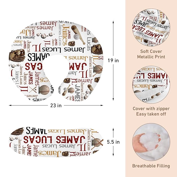 Dyoart Baby Nursing Pillow Cover, Custom Breastfeeding Bottle Pillow Slipcover, Personalized Gift for Infant Boys Girls,Baseball Pattern, Ultra Soft Comfortable(one Size)