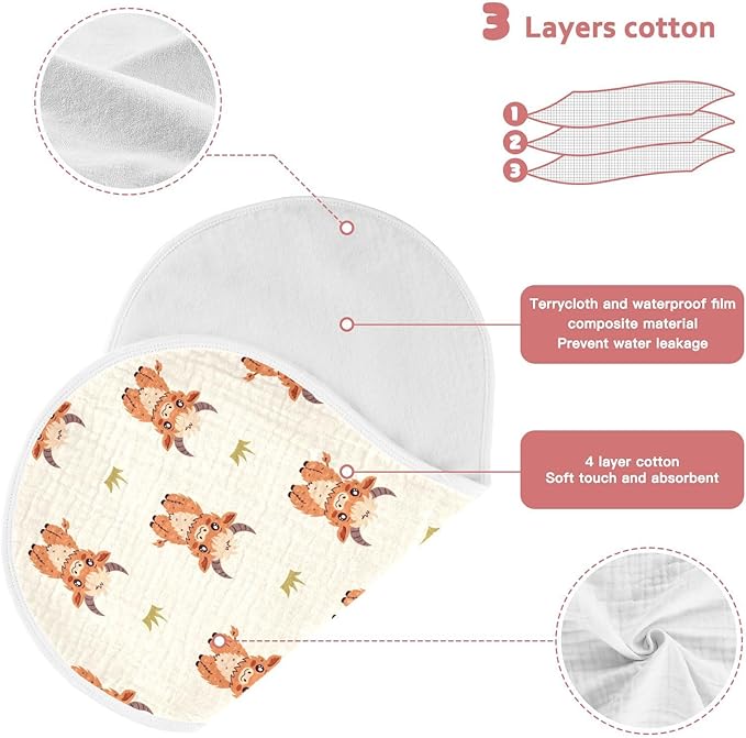 Highland Cow Muslin Burp Cloths for Baby Boys and Girls - 4-Pack Ultra Absorbent Muslin Washcloths, Newborn Towel, Milk Spit Up Rags, Burp Cloth Bib for Unisex, 22 x 11 Inch