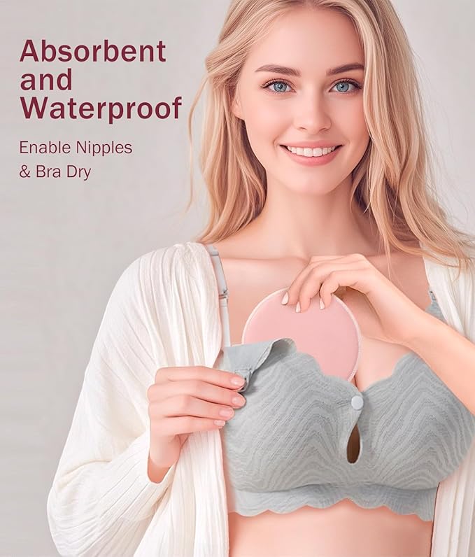 Washable Nursing Pads 6 PCS Reusable Breast Pads for Breastfeeding Soft and Super Absorbent Nipple Pads with Laundry Bag & Travel Storage Bag for Postpartum Essentials - 4.8inch