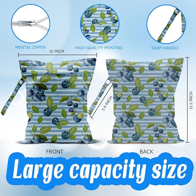 Wet Dry Wet Bag for Swimsuit Towel Baby Travel Cloth Diapers Beach Gym Toiletries Makeup Storage Bag Summer Vacation Essential Holiday Summer Blueberry Gift