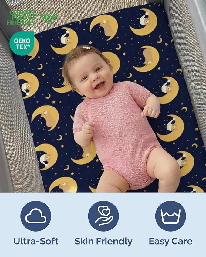 Pack and Play Sheets Fitted - 2 Pack Mini Crib Sheets for Pack N Play Mattress - Unisex Playard Microfiber Bedding for Boys & Girls - Soft, Breathable & Wrinkle Free - Oeko-Tex, 38 x 26in - Moon Bear