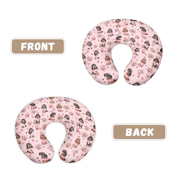 Jeiento Pink Love Heart Dachshund Dogs Nursing Pillow Covers Cute Cartoon Nursing Pillow Cover Slipcover Comfortable Pillowcase for Breastfeeding and Bottle Feeding