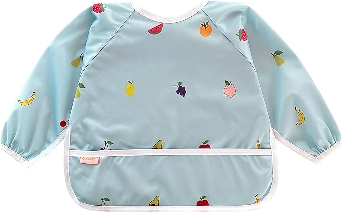 Waterproof Long Sleeve Bib – Machine Washable Baby Bibs for Eating – Baby Smock Bib for Toddler – BLW Supplies for Baby
