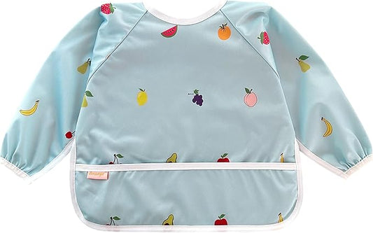 Waterproof Long Sleeve Bib – Machine Washable Baby Bibs for Eating – Baby Smock Bib for Toddler – BLW Supplies for Baby