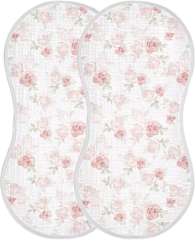 Pink Roses Baby Muslin Burp Cloths Set of 2 Beautiful Flower Leaves Muslin Washcloths Western Desert Milk Spit Up Rags Soft Newborn Towel for Unisex Boys and Girls, 22 x 11 Inch