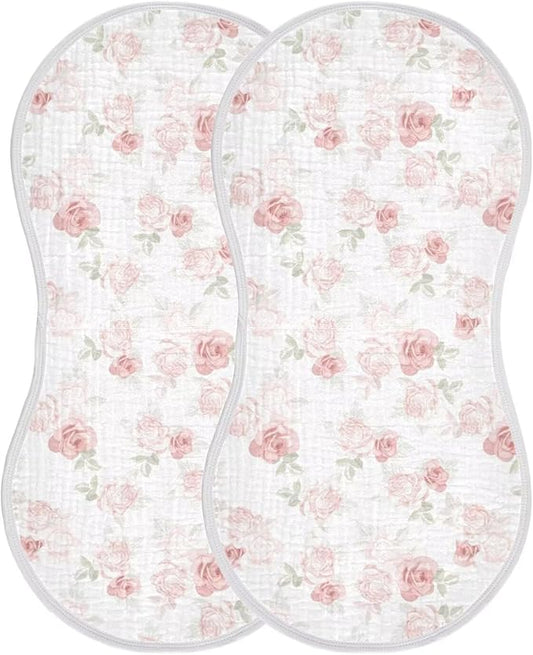 Pink Roses Baby Muslin Burp Cloths Set of 2 Beautiful Flower Leaves Muslin Washcloths Western Desert Milk Spit Up Rags Soft Newborn Towel for Unisex Boys and Girls, 22 x 11 Inch