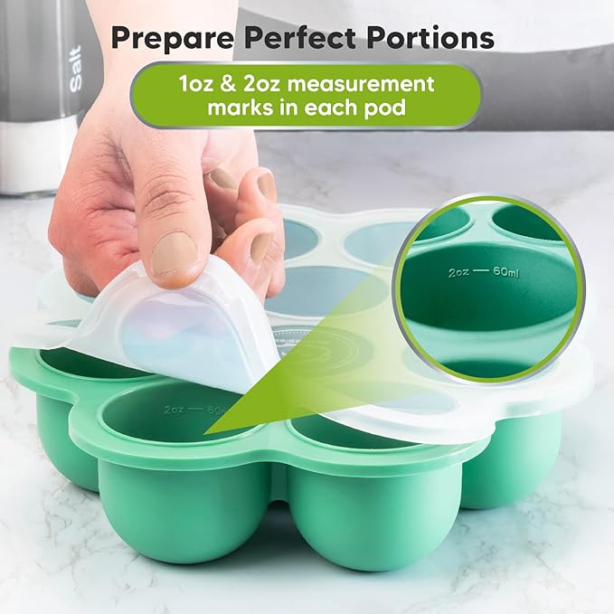 KeaBabies Silicone Baby Food Freezer Tray with Clip-on Lid - Breast Milk Trays for Freezer - Baby Food Containers - Baby Food Trays for Freezing, Dishwasher, Microwave, BPA-Free Baby Food Storage