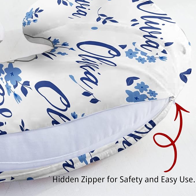 Customizable Flowers Baby Nursing Pillow Cover - Add Your Baby's Name, Ultra-Soft Stretch Fabric, Fits Standard Nursing Pillows, Ideal for Baby Showers Style 24