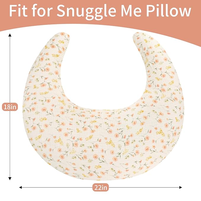 SWESEN Muslin Nursing Pillow Cover, Soft Removable Cover for Breastfeeding Pillows, Pillow Slipcover for Baby Boys and Girls, Comfortable & Breathable, Flower, Washable (Only Cover)