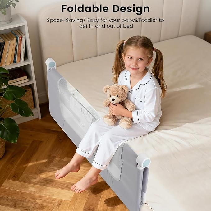 Bed Rail for Toddler, 71''L One-Button Swing Down Crib Rail, Bed Guard Rail for Bunk, Daybed, King, Twin, Full, Queen Size Beds, No Tool Easy Assembly