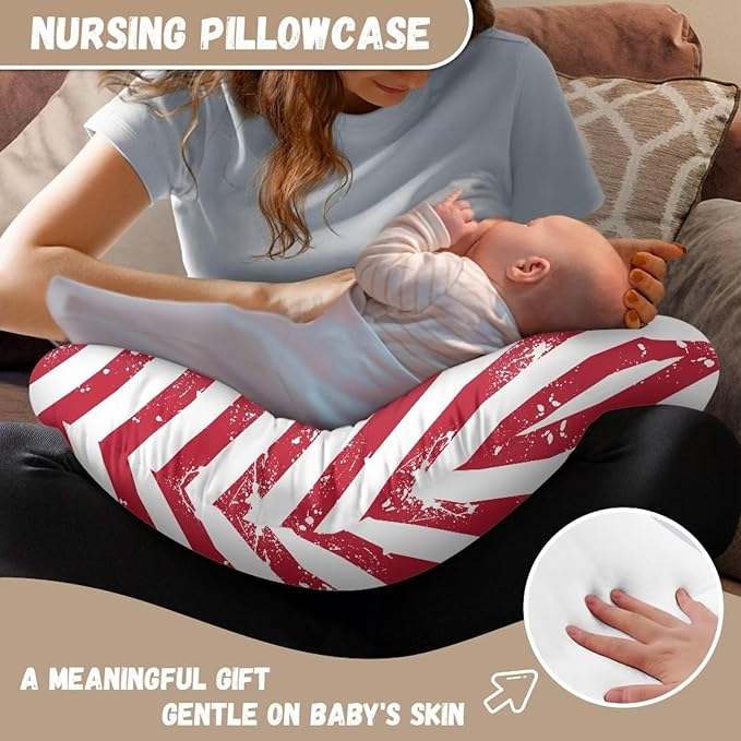 American Flag Washable Nursing Pillow Case for Newborn Soft Comfortable Breastfeeding Nursing Pillow Slipcover with Hidden Zipper, Easy to Put On & Take Off for Home Decor