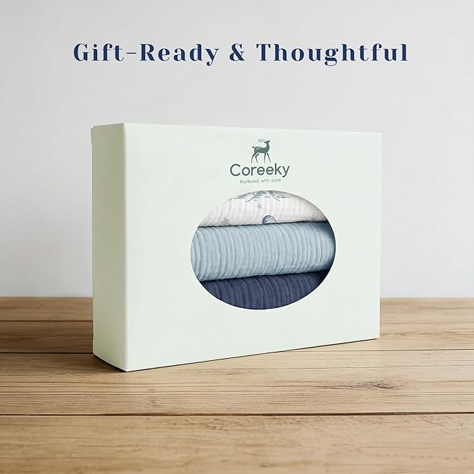 3 Pack Muslin Cotton Changing Pad Covers for Girl, Boy, 100% Soft Changing Table Cover, Breathable Baby Nursery Diaper Chang Pad Sheets (Nightfall Blue)