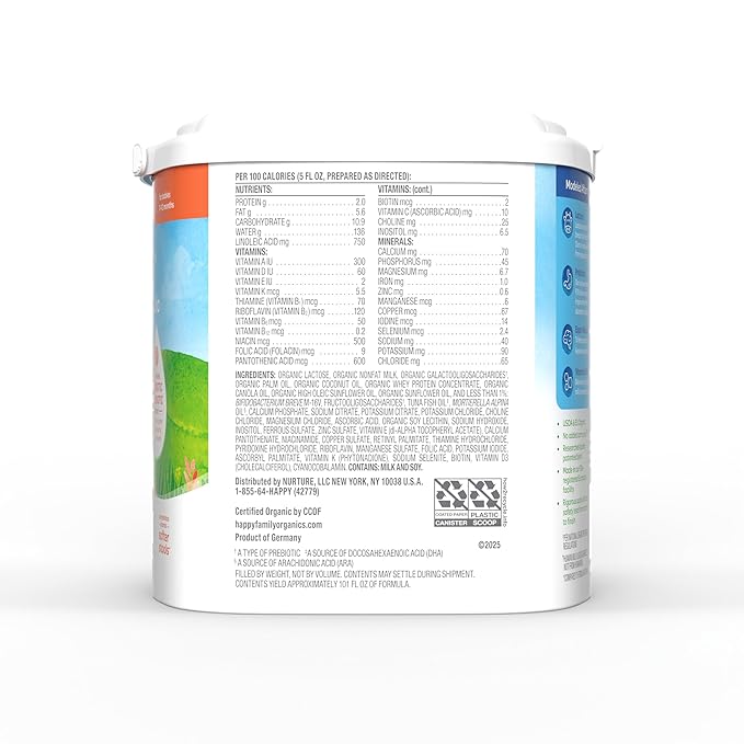 Happy Baby Organics Stage 1 Infant Formula, 0-12 Months, Milk Based Organic Baby Formula Powder with Iron, Probiotics & Prebiotics for Immune & Digestive Support, 14.1 Ounce (Pack of 1)