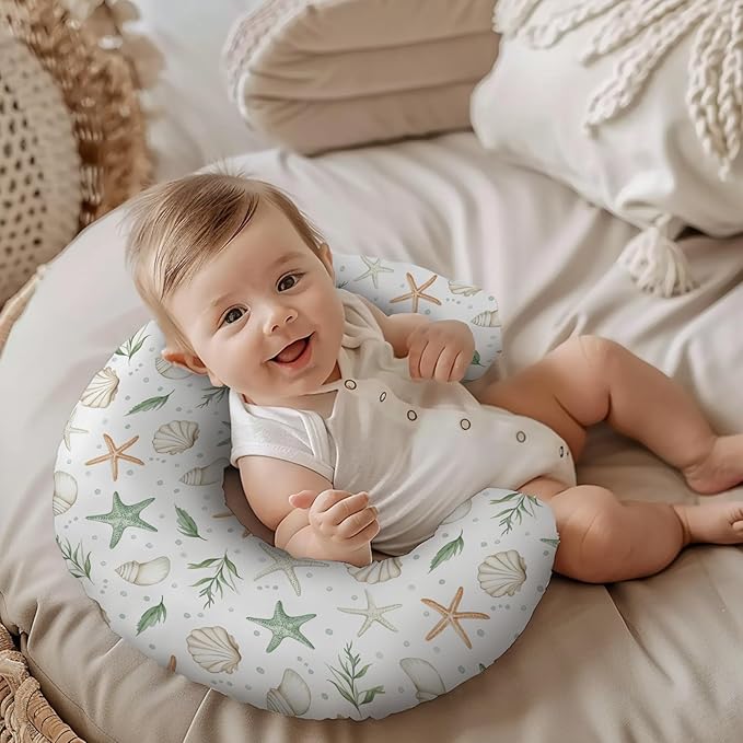 Watercolor Ocean Starfish Seashells Pattern Nursing Pillow Cover, Unisex Sea Animals Removable Breastfeeding Pillowcase Slipcover for Baby Girls Boys Newborns Toddlers, Cover Only