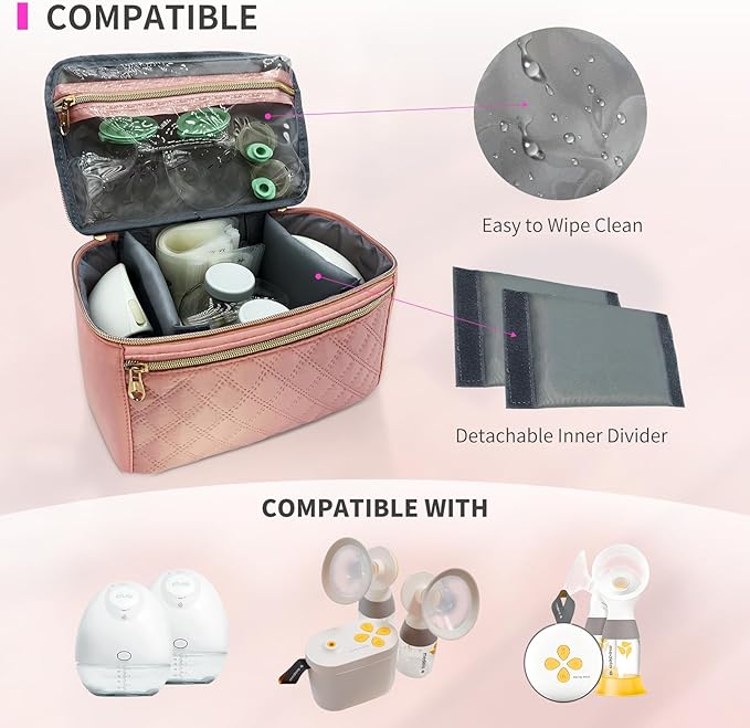Wearable Breast Pump Bag for Elvie and Medela Pumps - Compact, Travel-Friendly Pump carrying case with Waterproof Mat - Ideal for Working Moms (Pink)
