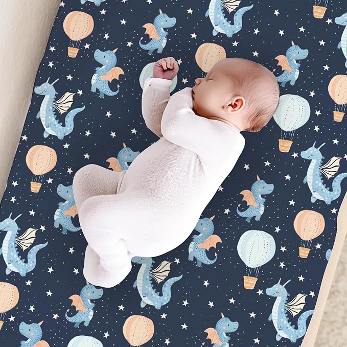 Cartoon Dragons Hot Air Balloons Stars Baby Changing Pad Cover,Unisex Dragon Nursery Diaper Changing Table Pad Mat Sheet for Boys Girls-16x32