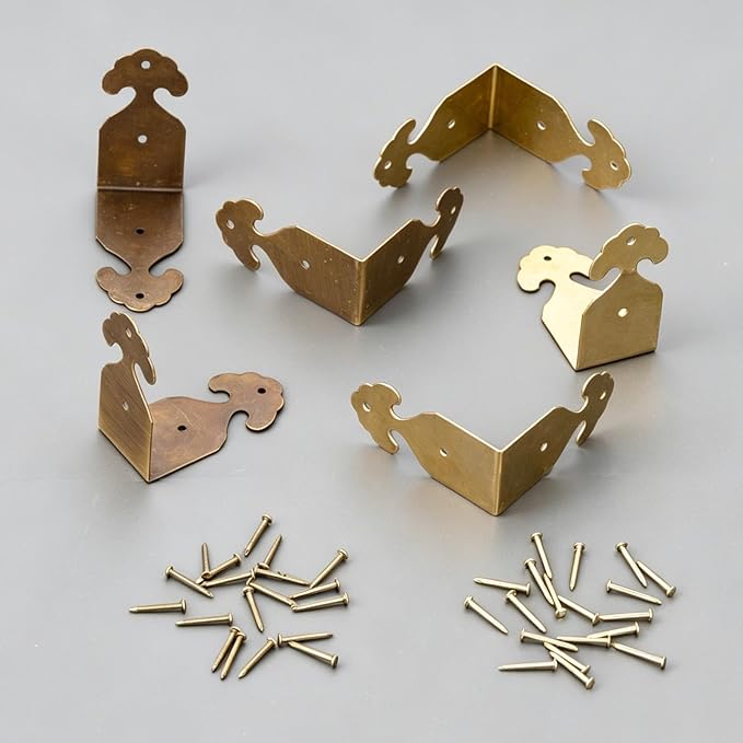 Brass 90 Degree Right Angle Corner Protector Corner,4 pcs Right Angle Decorative Corner Protector Box Edge Cover Bracket, with Mounting Nail (Bronze)