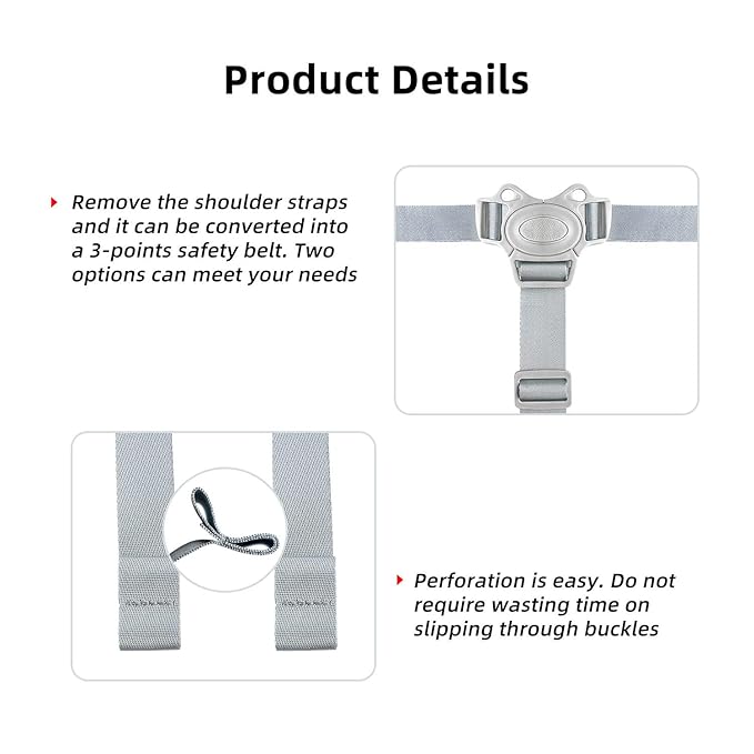 High Chair Straps, Adjustable Harness Baby Safety Strap Belt for Stroller Pushchair Pram Buggy High Chair Baby Harness Safety Harness Strap Belt (Grey)