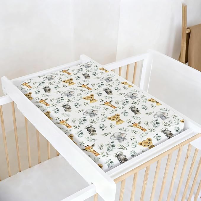 Changing Pad Cover for Baby Girls Boys, 32"/34" x 16" Safe Snug Diaper Change Table Pad Covers, Soft Stretchy Changing Pad Sheets Safari Jungle Animals Theme Nursery Decor