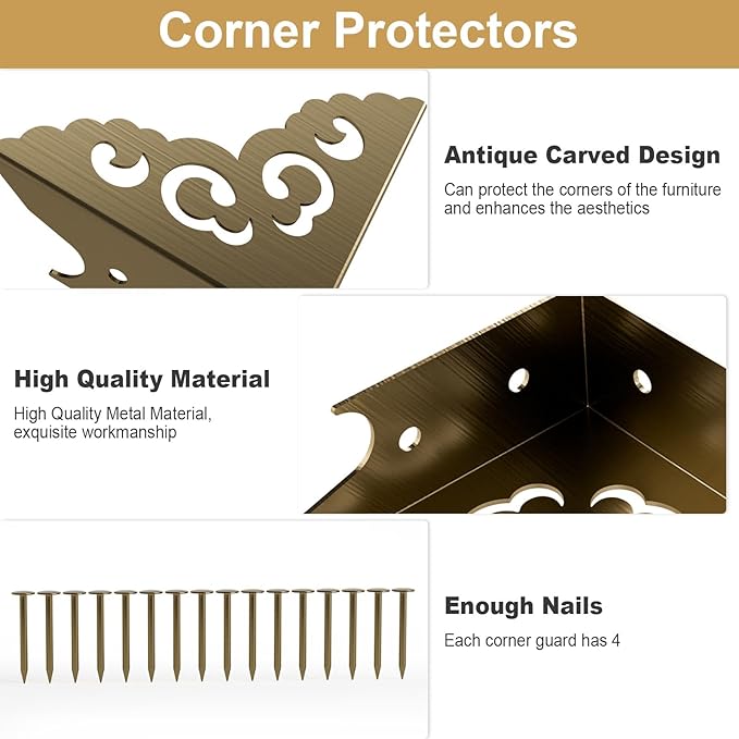 4 Pcs Corner Protectors for Furniture,Retro Style Guard Cabinet Furniture Corner Bumpers for Jewelry Box Gift Box Wooden Case Cabinet Furniture Decorative (Bronze)