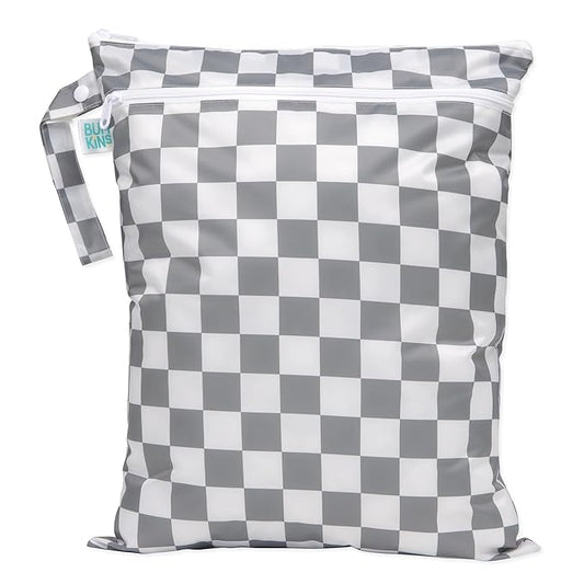 Bumkins Waterproof Wet Dry Bag for Baby, Travel, Swim Suit, Cloth Diapers, Pump Parts, Pool, Beach, Gym Clothes, Toiletry, Hook to Stroller, Daycare, Zipper Reusable Wetdry Packing Pouch, Gray Check