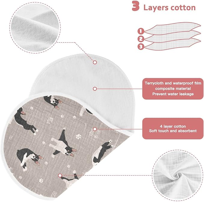 Yoga Boston Terrier Dog Pattern Muslin Burp Cloths for Baby 4 Pack 100% Cotton Baby Washcloths Bibs for Boy Girl