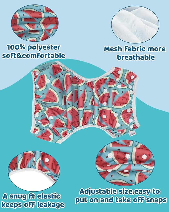 ALVABABY Swim Diapers 3pcs Baby & Toddler Snap One Size Reusable Adjustable Baby Boys' Swim Diapers for Swimming Lessons 3SWY66A
