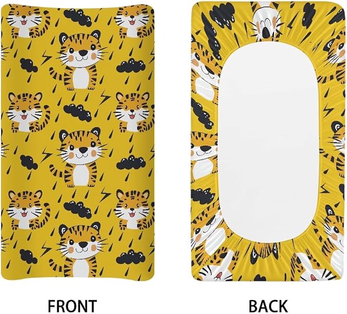 Cute Tiger Changing Pad Cover Waterproof Stretchy Baby Changing Table Cover Durable Comfy Cozy Universal Tray Table Mat