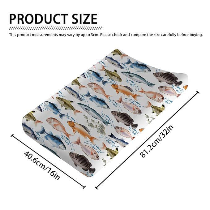 Watercolor Fish Baby Changing Pad Covers for Boy Girl 32''x16'' Freshwater Fishes Fitted Diaper Changing Table Pad Mats Outdoor Fishing Lovers Gift Comfort Soft Breathable Cradle & Bassinet Sheets
