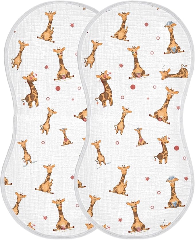 vvfelixl Muslin Burp Cloths Funny Giraffe Emotions Baby Washcloths for Baby Girl Boys 2 Pack White