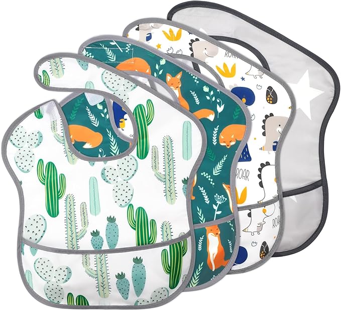 Accmor Baby Bibs for Eating, Waterproof Mess Proof Baby Toddler Bibs, Apron Smock Feeding Bibs for Girls Boys