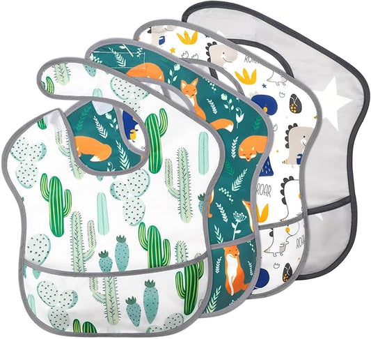 Accmor Baby Bibs for Eating, Waterproof Mess Proof Baby Toddler Bibs, Apron Smock Feeding Bibs for Girls Boys