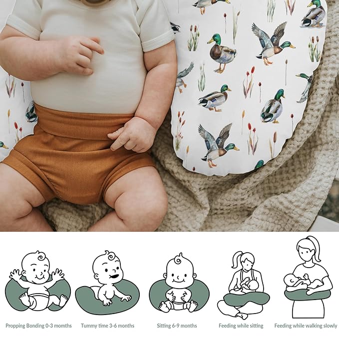 Watercolor Mallard Ducks Baby Nursing Pillow Covers for Boy Girl Duck Hunting Nursery Pillowcase for Breastfeeding Pillows Wild Ducks Birds Soft Stretchy Slipcovers for Newborn Infant