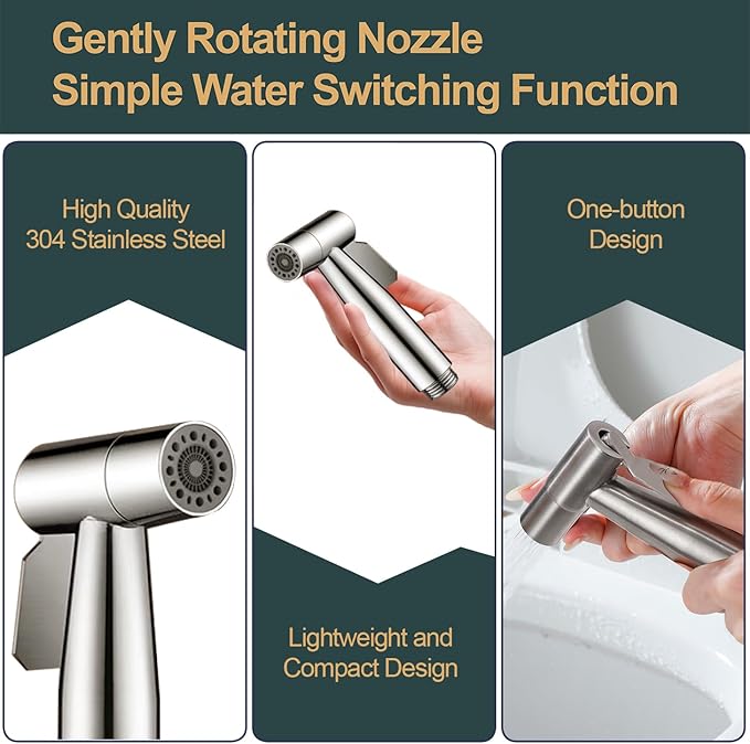 Brushed Nickel Bidet Sprayer Head, Stainless Steel Handheld Shattaf Jet Spray Attachment for Toilet, Baby Cloth Diaper Sprayer with Adjustable Water Pressure Control, 1 Pack