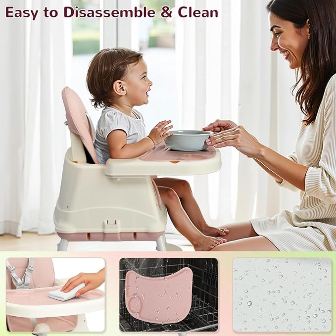 Ktaxon 6-in-1 Baby High Chair, Portable Convertible Highchair with Removable Dual-Layer Tray, 5-Point Safety Harness and Locking Wheels for Toddlers & Babies, Pink
