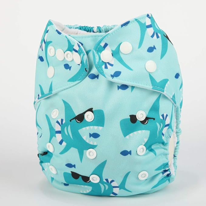 Baby Pocket Diaper Nappy Reusable Washable 8lbs to 36lbs for Boys (Sharks)