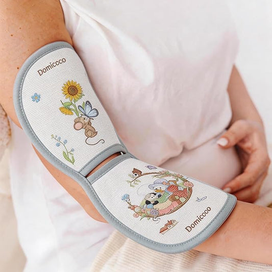 Breathable Cooling Nursing Arm Pad - Natural Tencel Ramie Baby Holding Arm Mat for Newborn, Non-Sticky Sweat Arm Rest Pad for Infant Breastfeeding in Summer, Green Story Pattern