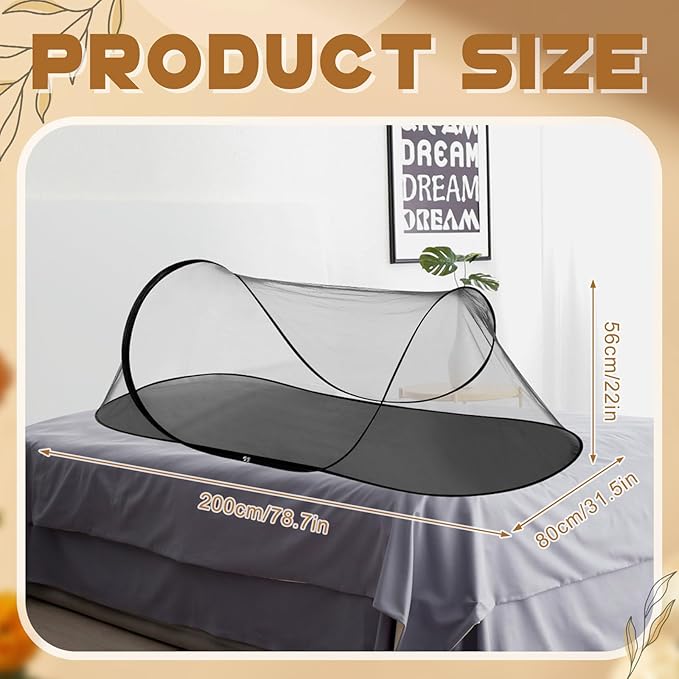 2 Pcs Large Pop up Mosquito Tent Portable Foldable Mosquito Bug Net for Bed Camping Travel Patio Outdoor 78 * 31 * 22 Inch Bug Netting Mesh Tent Canopy for Adults Bedroom, Black