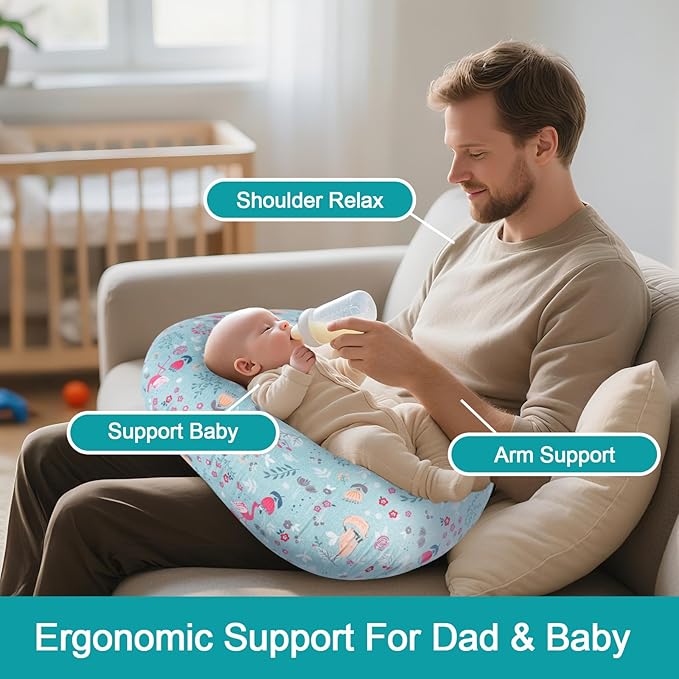 Ergonomic Nursing Pillow for Breastfeeding & Bottle Feeding, Breastfeeding Pillow to Reduce Back Neck Strain, Suitable for Breastfeeding Mom & Baby, Washable Cotton Cover(Leave)