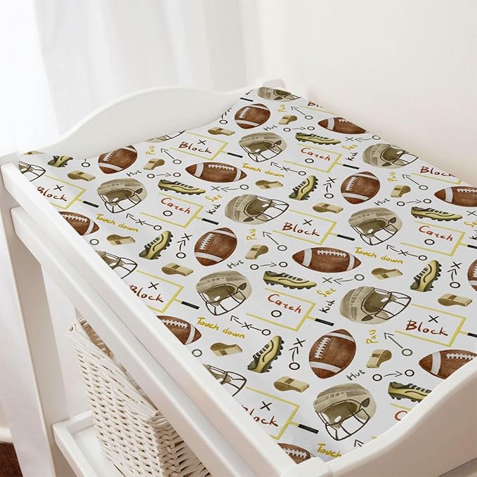 Watercolor American Football Baby Changing Pad Cover for Boy Girl 32''x16'' American Football Rules Fitted Diaper Change Table Sheet Outdoor Sports Gift Soft Breathable Baby Changing Table Mats